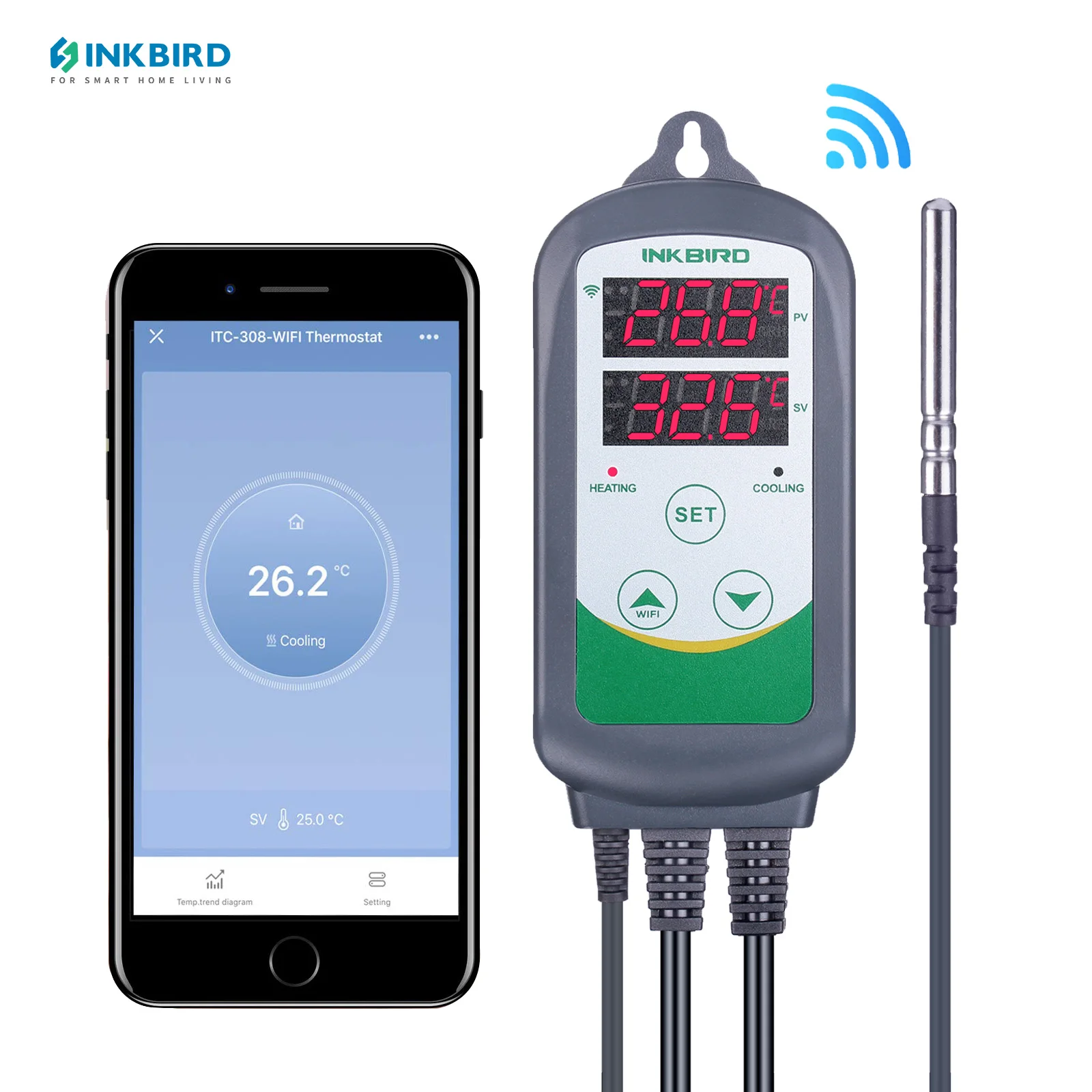 INKBIRD ITC-308-Wifi regulator temperatury podwójne wyjście przekaźnikowe bezprzewodowy inteligentny cyfrowy termostat do warzenia w domu, sadzenia nasion