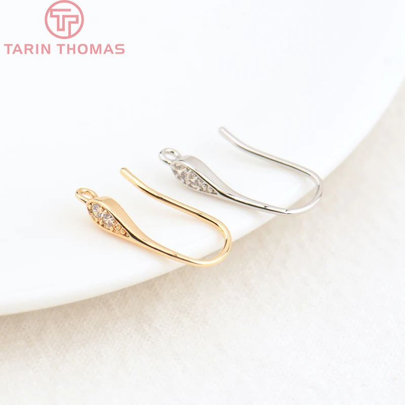 (2500)6PCS Height 16MM 24K Gold Color Brass With Zircon Earrings Hooks High Quality Diy Jewelry Accessories