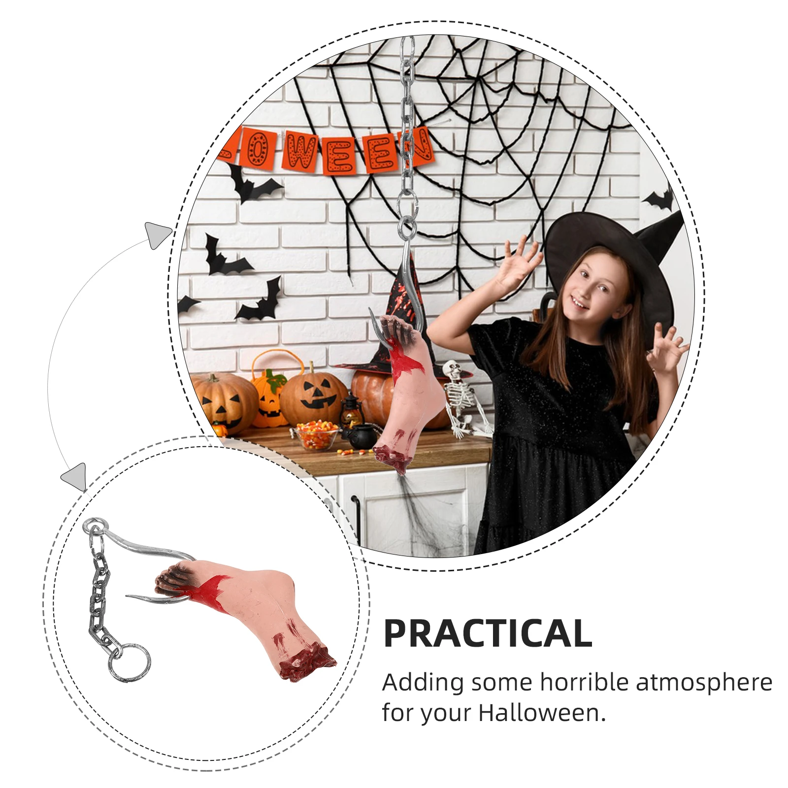 

Horror Decoration Iron Chain Suspended Feet Halloween Party Supplies High Quality Lightweight Indoor House Sculpture for Ghost