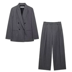 TRAF Pleated Wide Leg Pants Sets For Women 2 Pieces New Double Breasted Blazers Women's Suit Two Piece Set Women Outfit