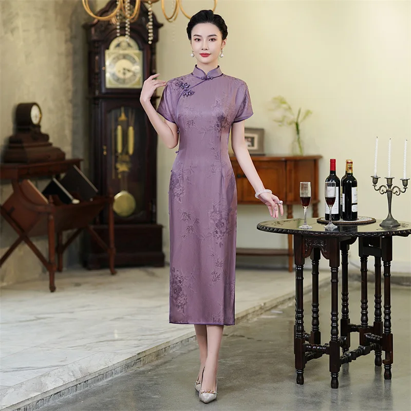 High Quality Real Silk Cheongsam Qipao 2024 Summer New Women's Daily Retro Improved Chinese Dress