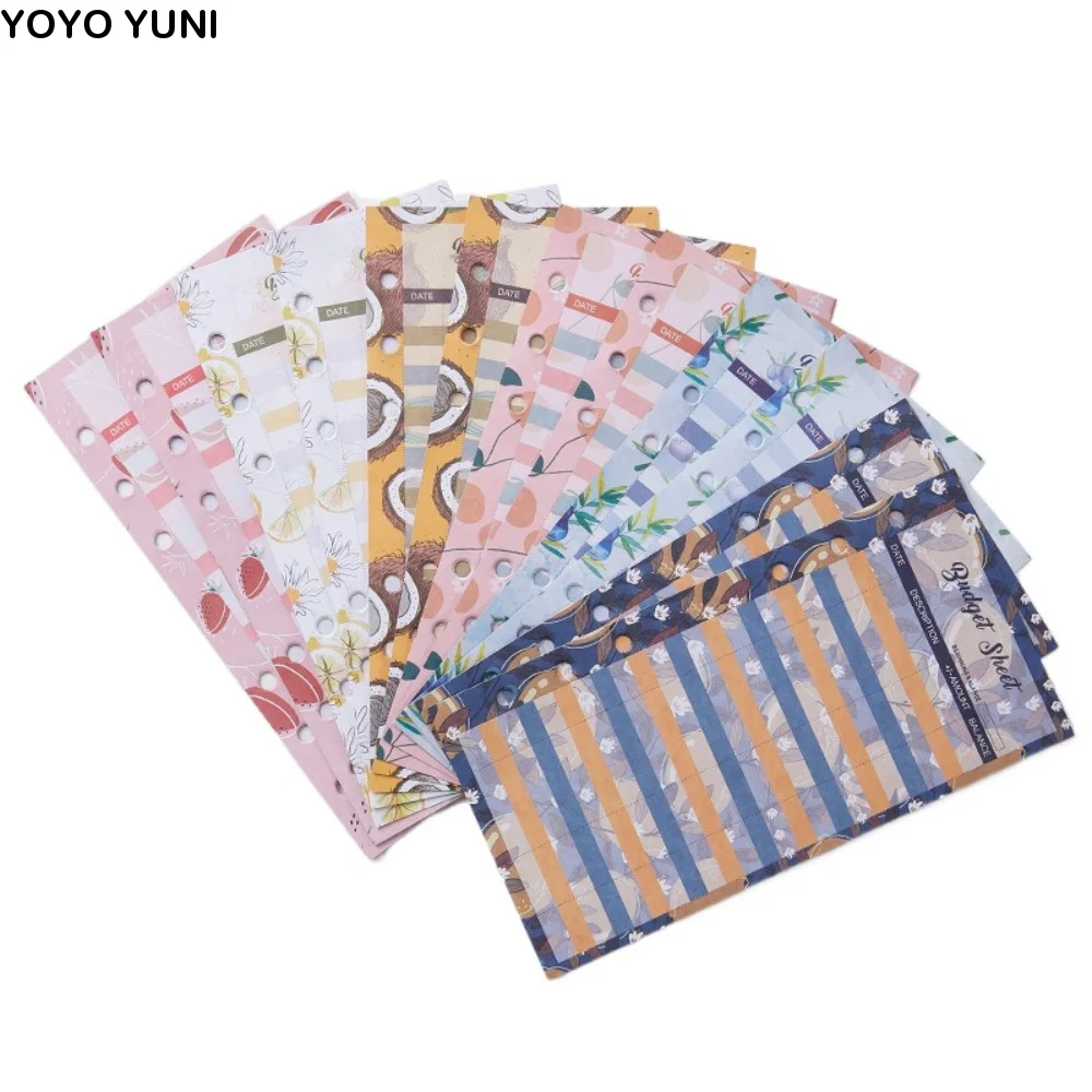 12Sheets A6 Loose Leaf Refill Budget Paper Flower Fruit Pattern Expense Tracker Refill Binder Paper Budget Paper Stationery