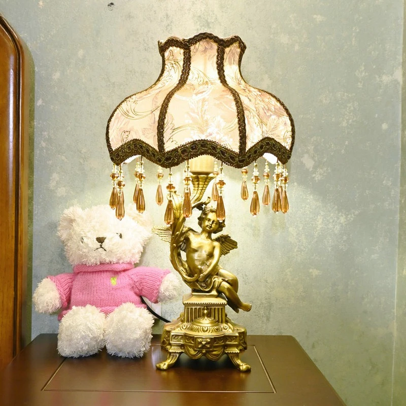 

French all-copper table lamp Vintage classical European bedroom bedside lamp American retro angel table lamp