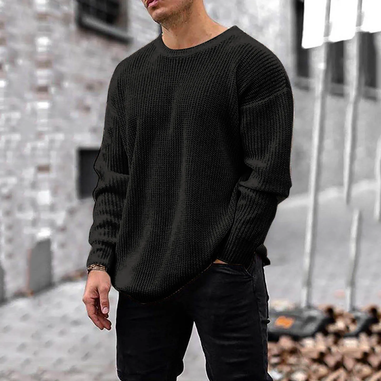 Men Autumn Winter Long Sleeve Solid Sweater Loose Cotton Sweater Pullovers Men High Elasticity Fashion Male Pullover