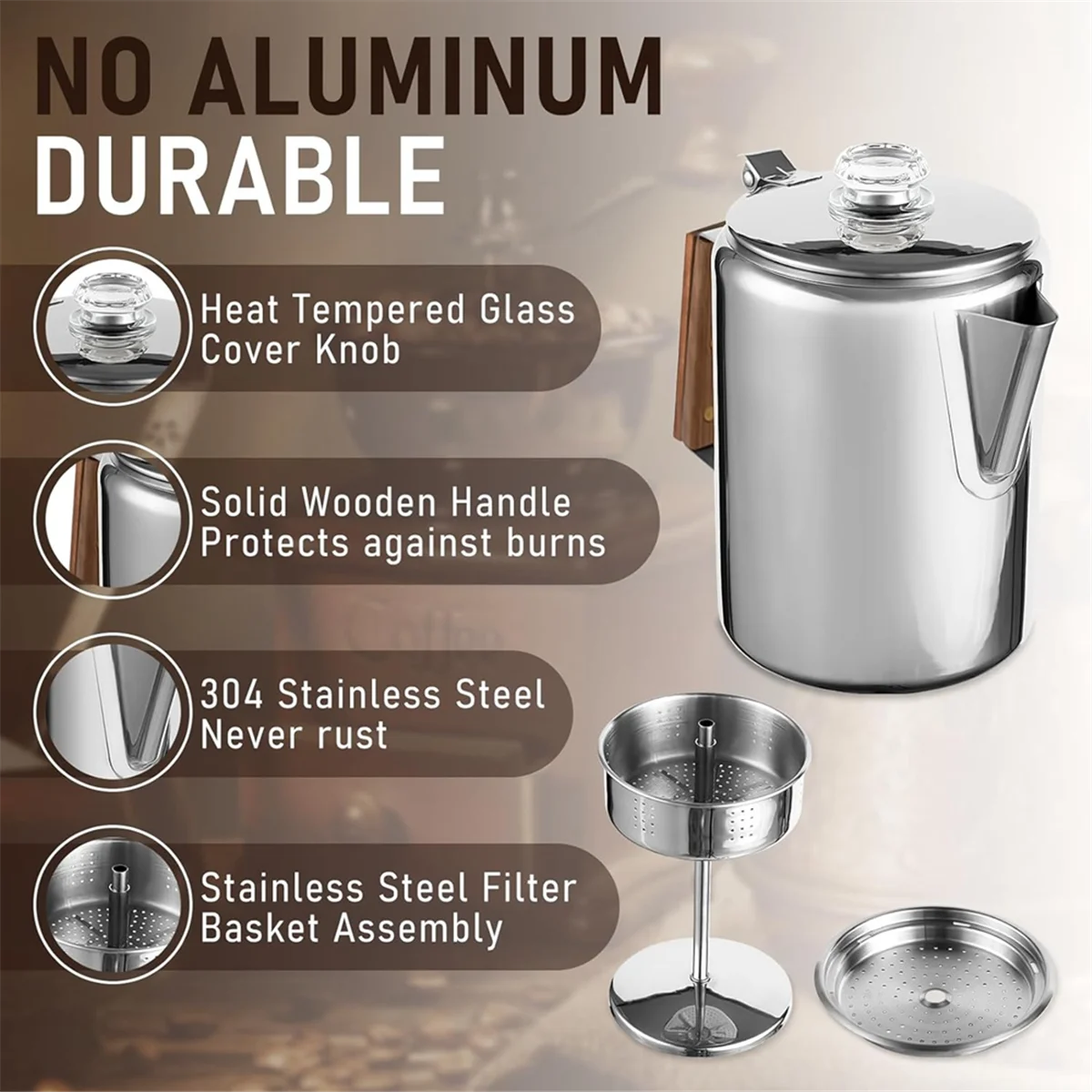 Koffiepercolators Kookplaat voor kamperen, Percolator Koffiepot Roestvrij staal Koffiezetapparaat Kamperen Buiten Thuis 9-kops HOT