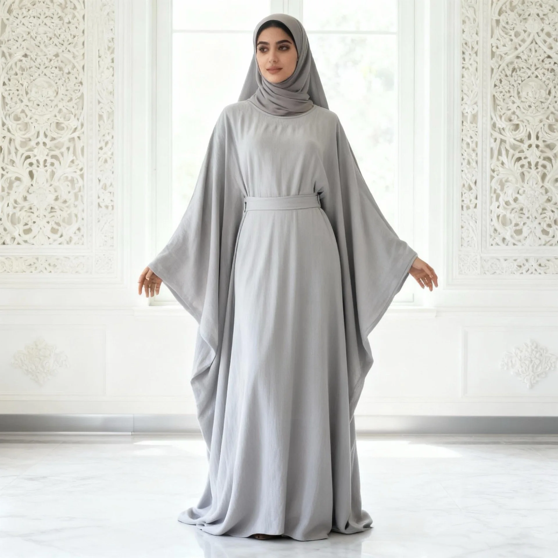 

Eid Djellaba Abaya Women Batwing Sleeve Muslim Dress Modest Kaftan Dubai Party Gown Ramadan Prayer Garment Islam Jalabiya Robe