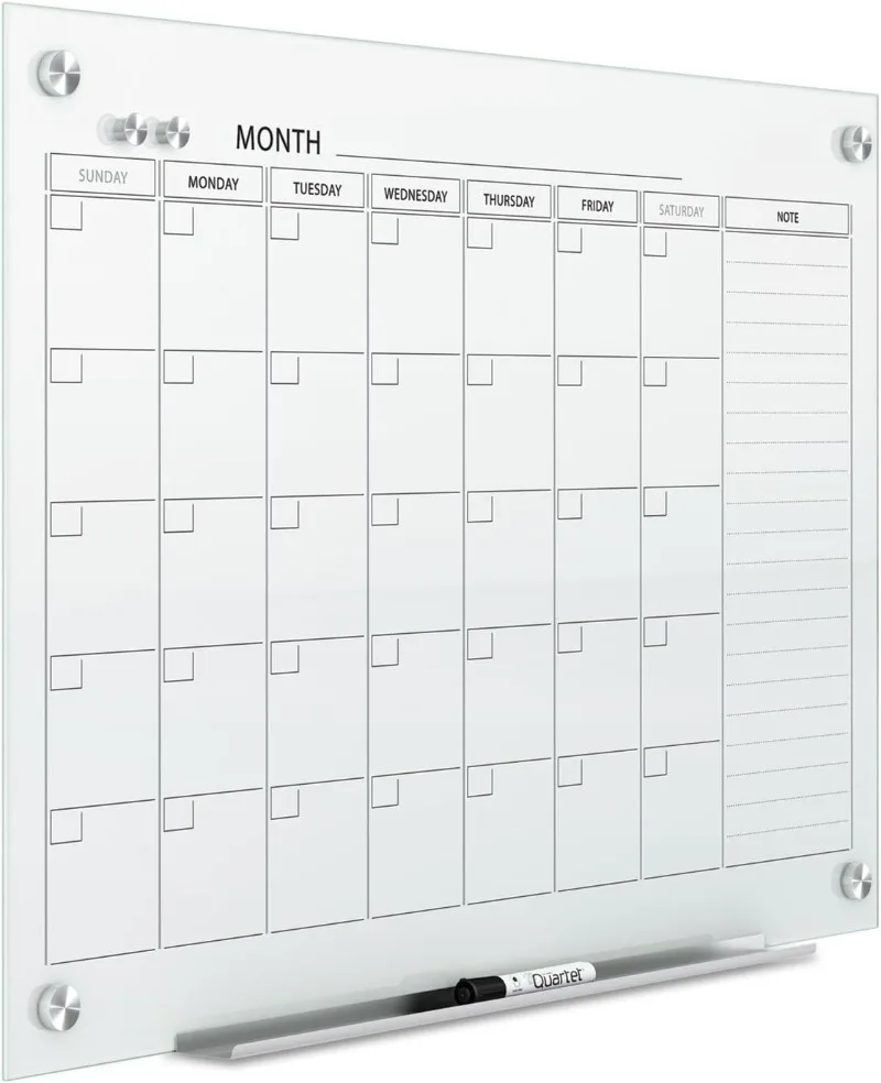 

Magnetic Whiteboard Calendar, 24"W x 36"H , Glass Dry Erase White Board Planner for Homeschool Supplies & Home Office Or