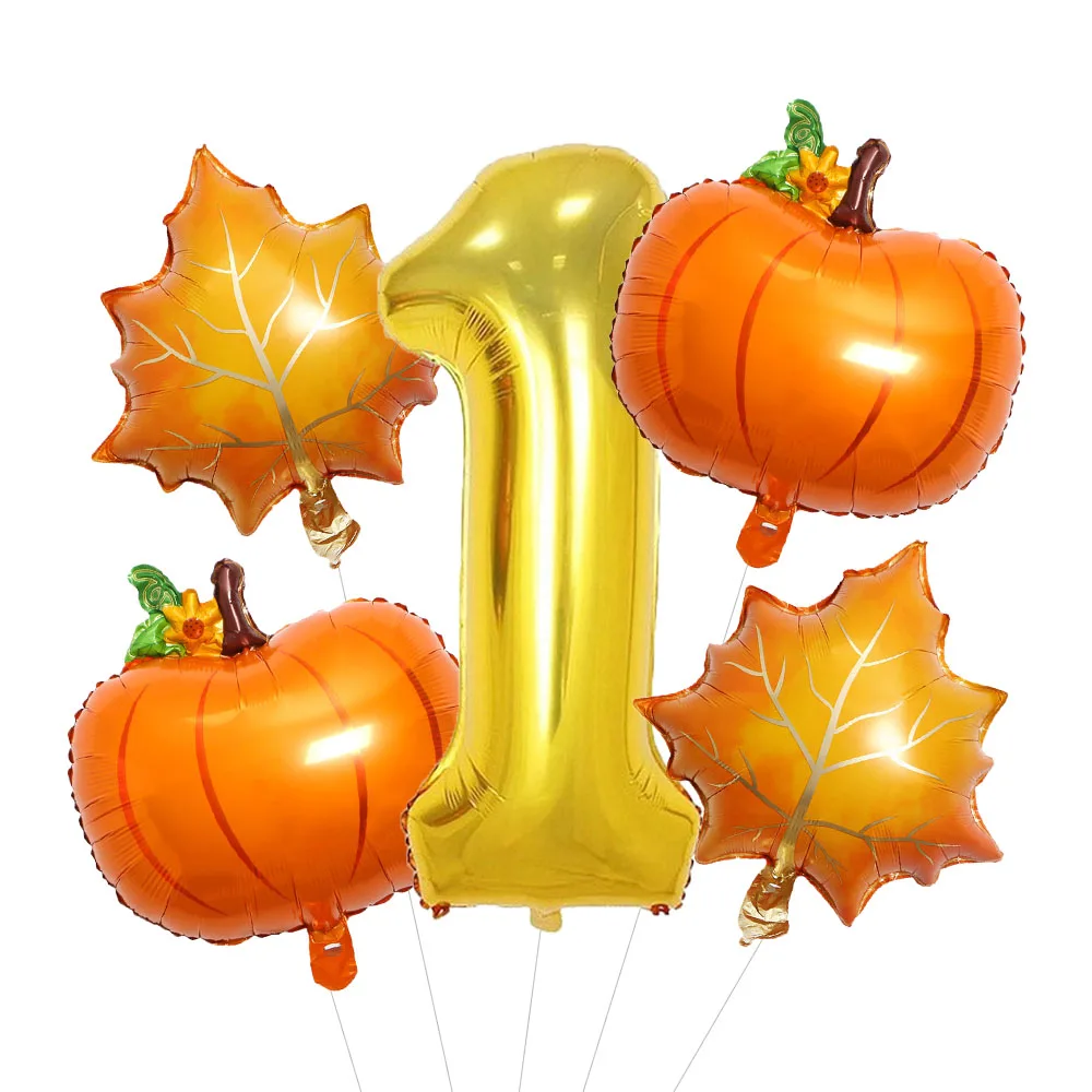5 stücke Herbst Kürbis Ahorn Blätter Ballons Set 32 zoll Gold Nummer 0-9 Ballon Geburtstag Dekorationen Herbst Festliche partei Liefert