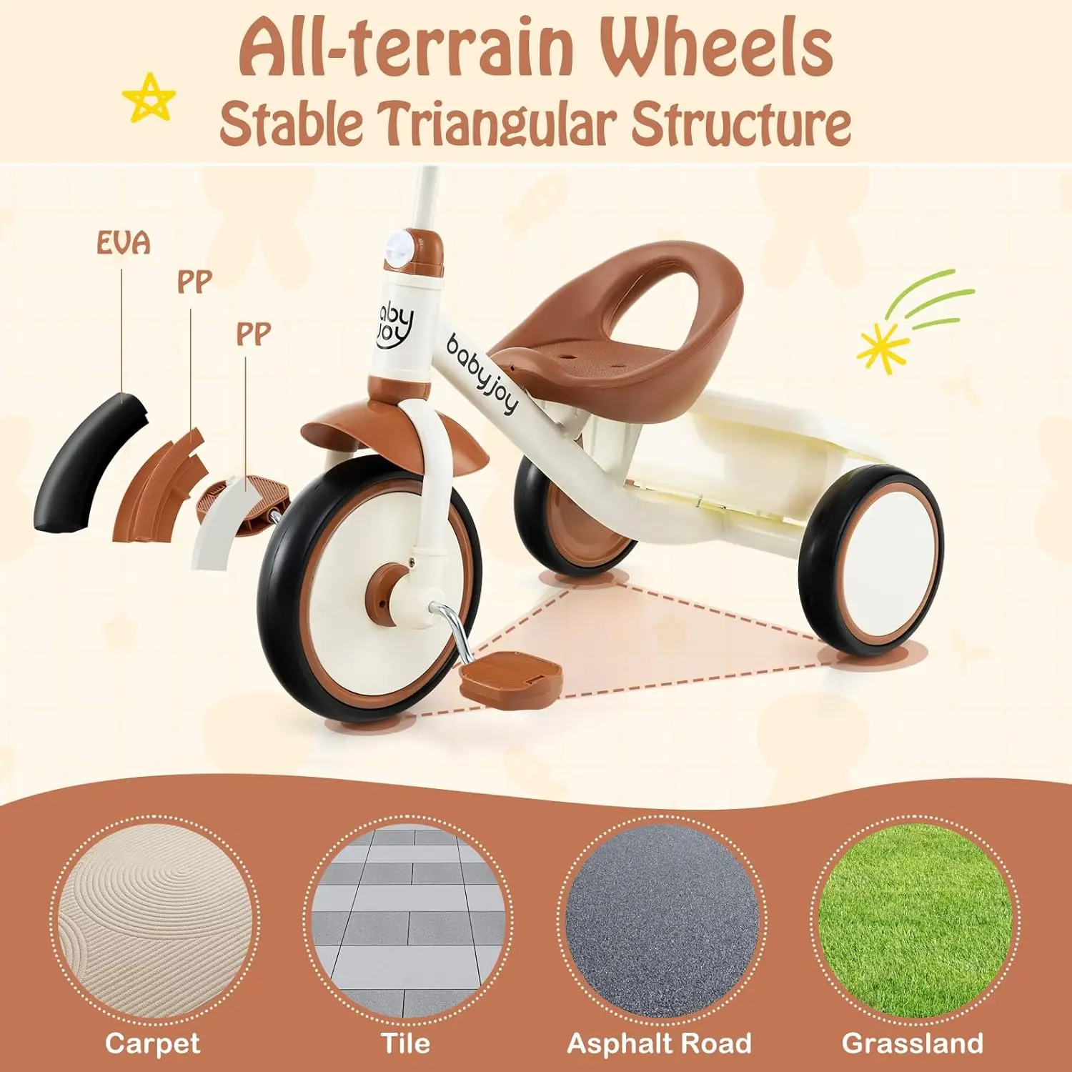 Tricycle pour enfants avec siège réglable et panier de rangement, tricycle pour tout-petits, équitation intérieure et extérieure, garçons et filles