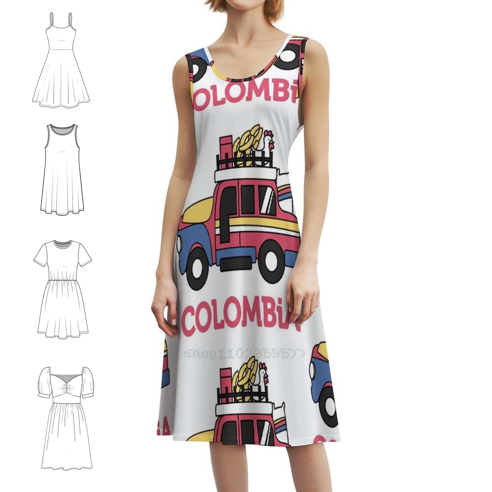 كولومبيا السفر ملصق الكولومبي تشيفا تصميم المرأة الشارع الشهير فستان الحفلات العصرية طباعة نادي الملابس للإناث جنوب #1