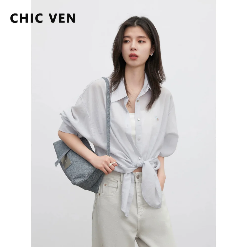 CHIC VEN Fashion Women Shirt Solid Loose Casual Long Sleeved Blouses Shell Buckle Female Sun Protection Coat Spring Summer 2026