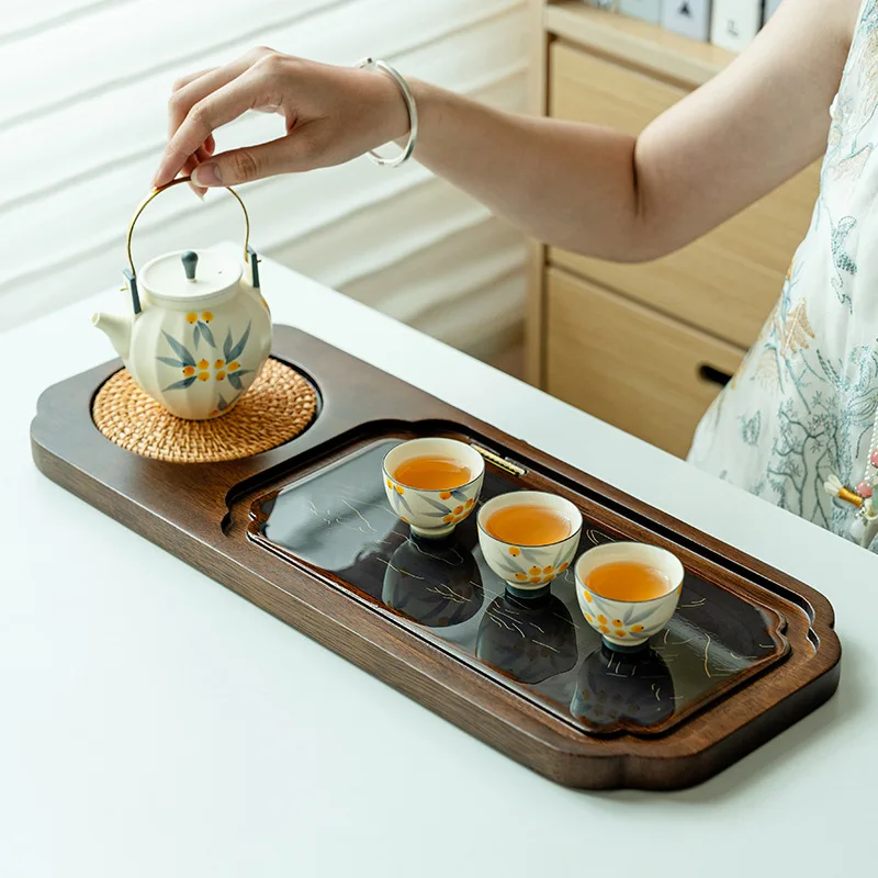 

Поднос для чайного столика Kungfu, автоматическая доска для сбора воды из натурального ореха, высококачественные аксессуары для чайной церемонии, меняющие цвет