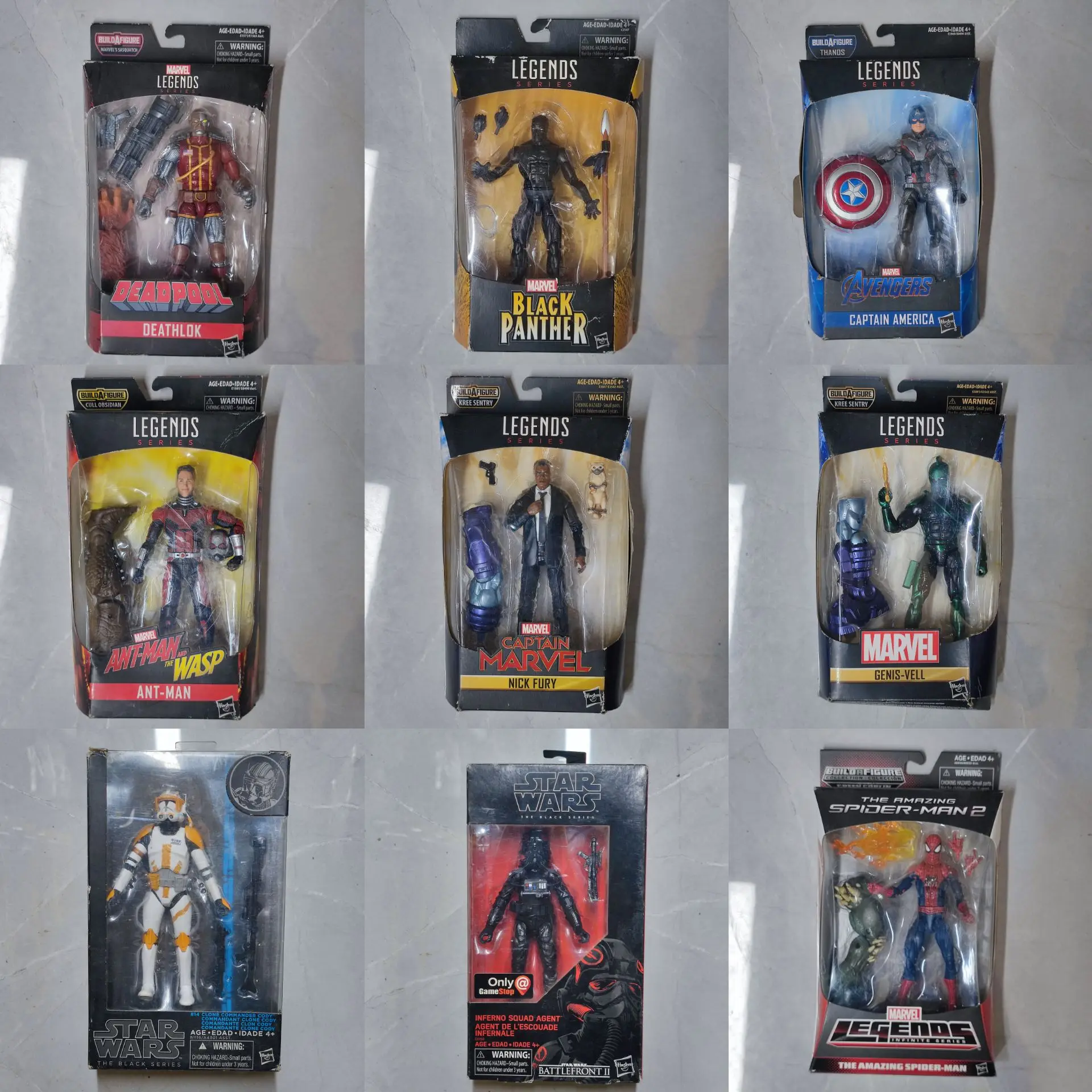 Figura de Ação de 6 Polegadas Marvel Legends: Deathlok, Pantera Negra, Homem-Aranha, Nick Fury, Capitão América - Caixa Danificada