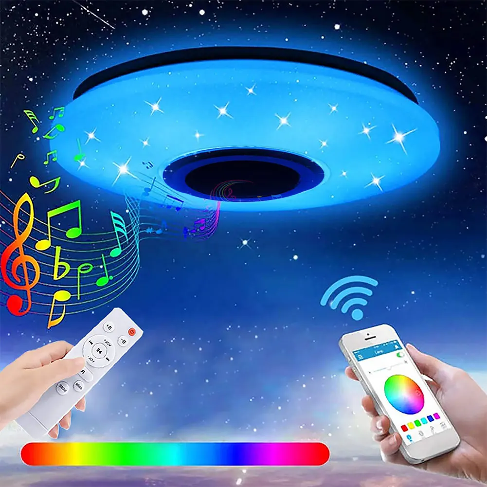 RGB Intelligent LED Lamp with Speaker Home Decoration Ceiling Light Dimmable Bluetooth APP Remote Control for Bedroom Living