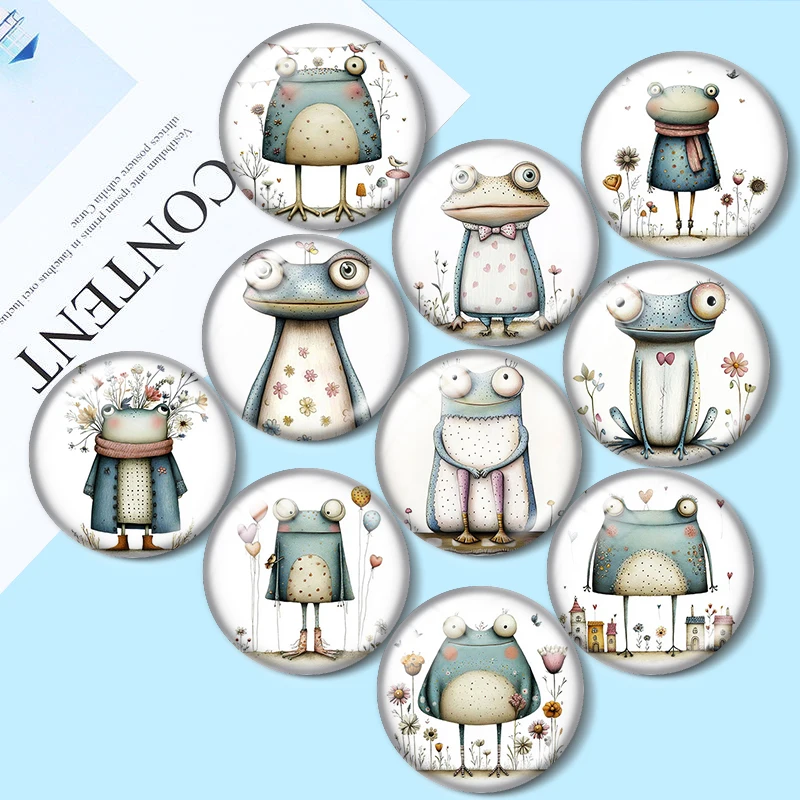 

whimsical frog 10pcs 12mm/18mm/20mm/25mm Round photo glass cabochon demo flat back Making findings