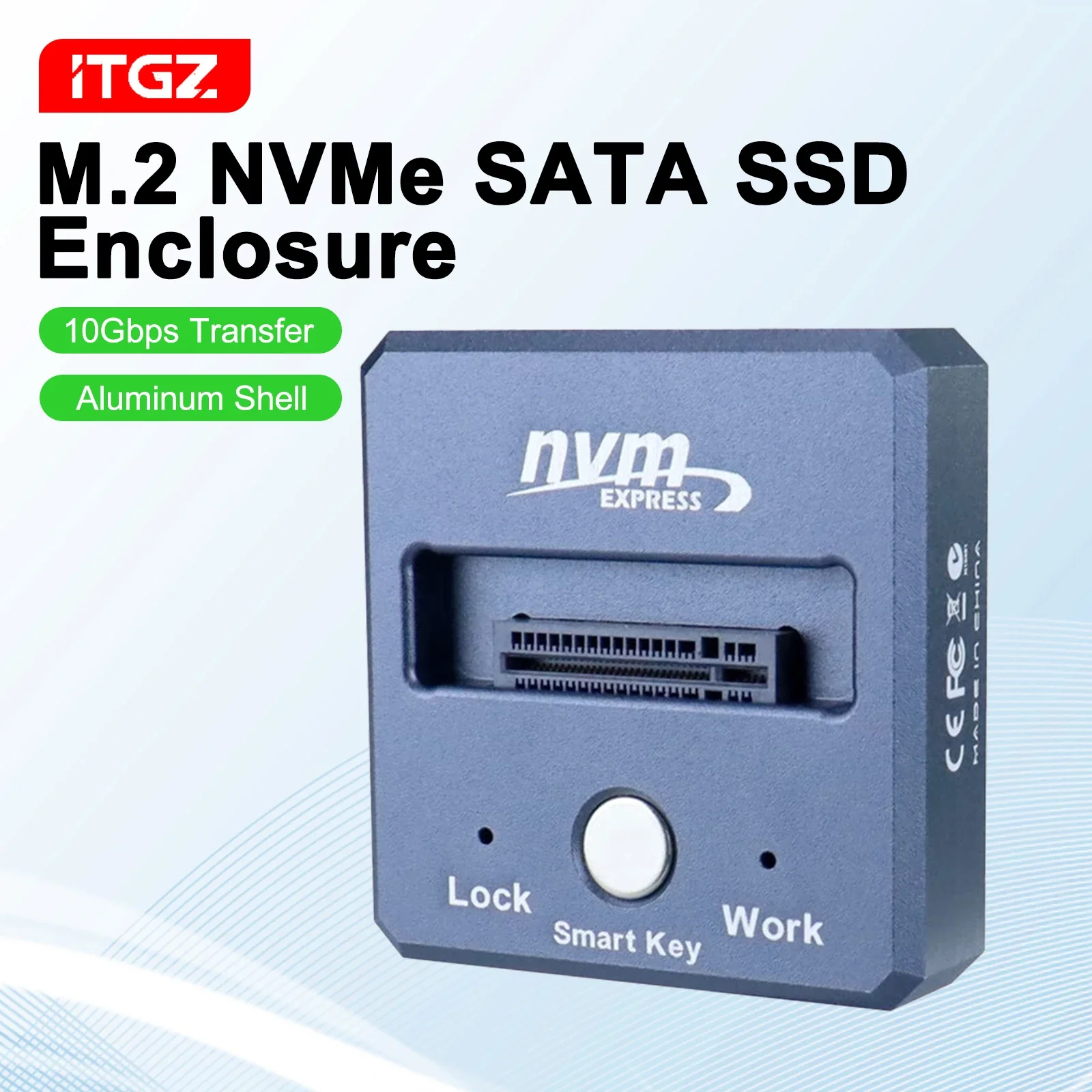 

ITGZ M2 SSD Enclosure NVMe NGFF Aluminum 10Gbps PCIe M.2 SSD Case Portable USB C 3.2Gen2 Tool Free External Adapter for PC case