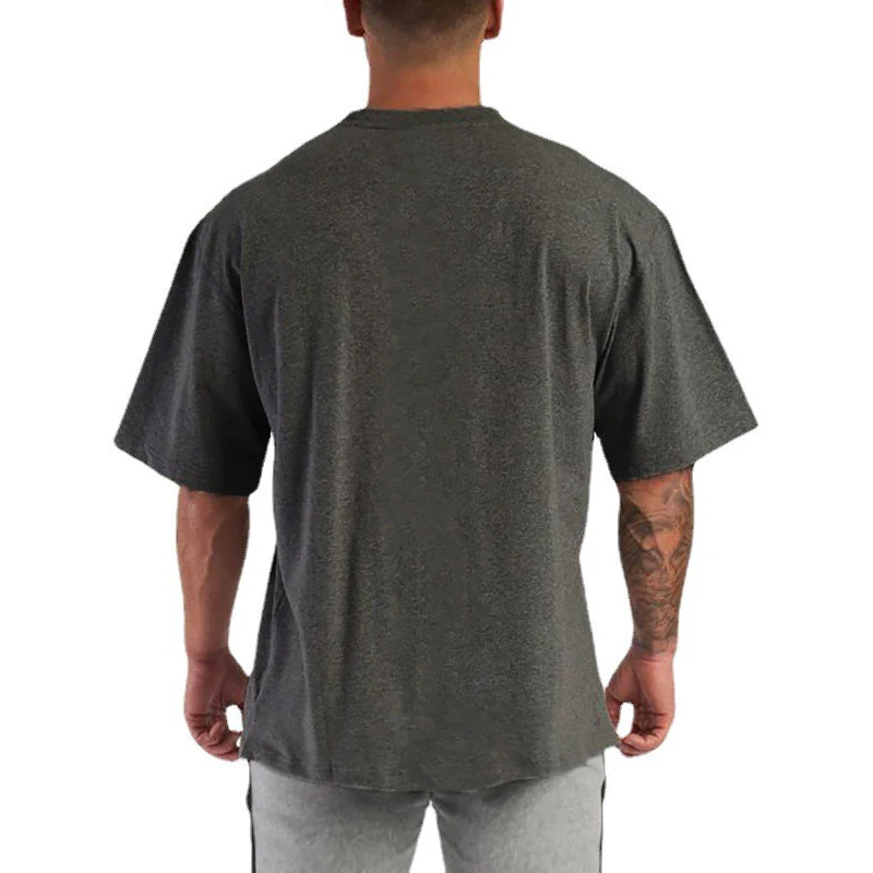 المتضخم فضفاض الصيف القطن تنفس الخامس الرقبة تي شيرت رياضة كمال الاجسام اللياقة البدنية التدريب قمصان رجالي تشغيل الملابس الرياضية