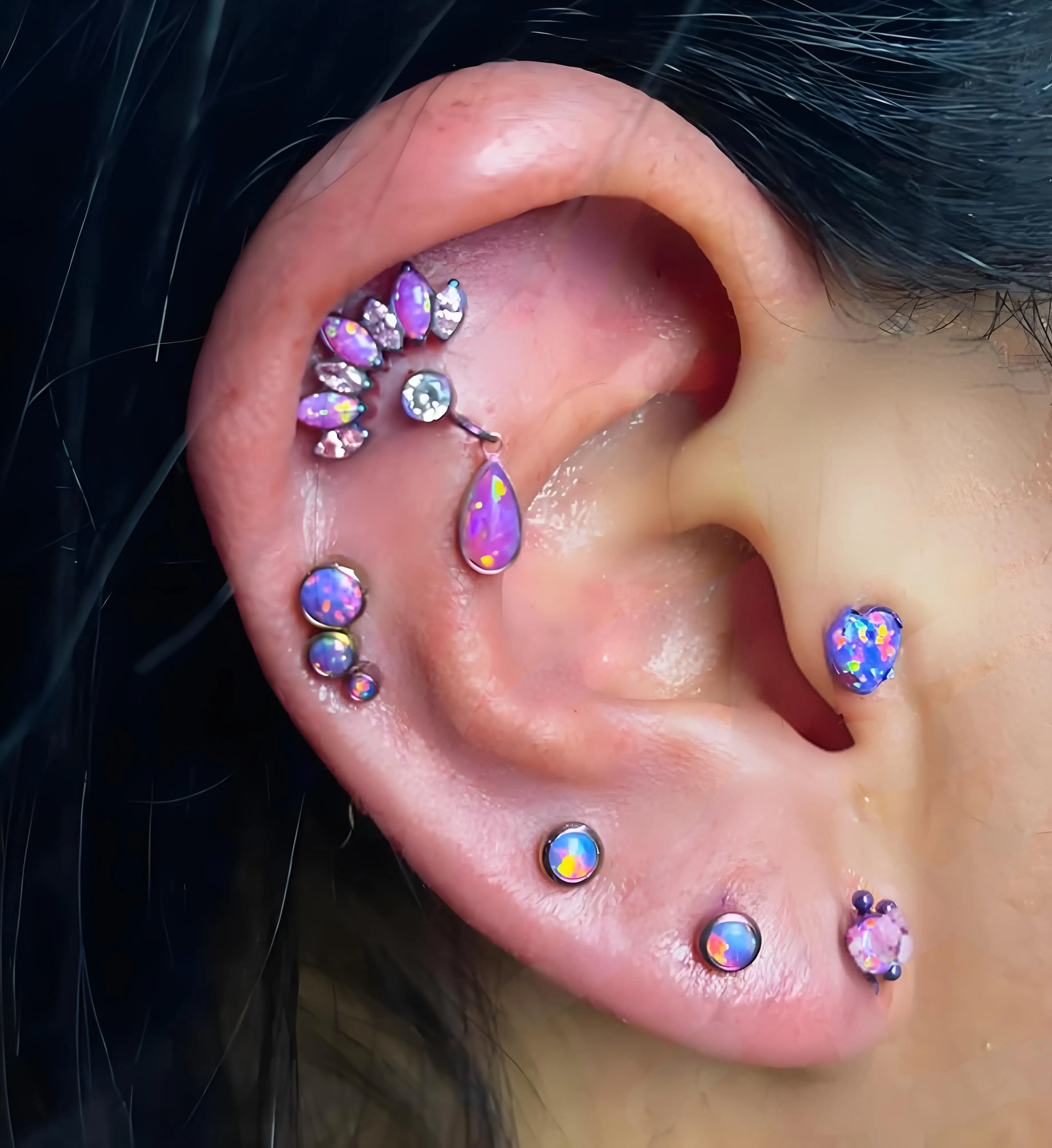 1PC G23 Titanium 7 Marquis Zircon Labret Lip Ring Internal Thread Opal Ear Cartilage Tragus Helix Daith Body Jewelry