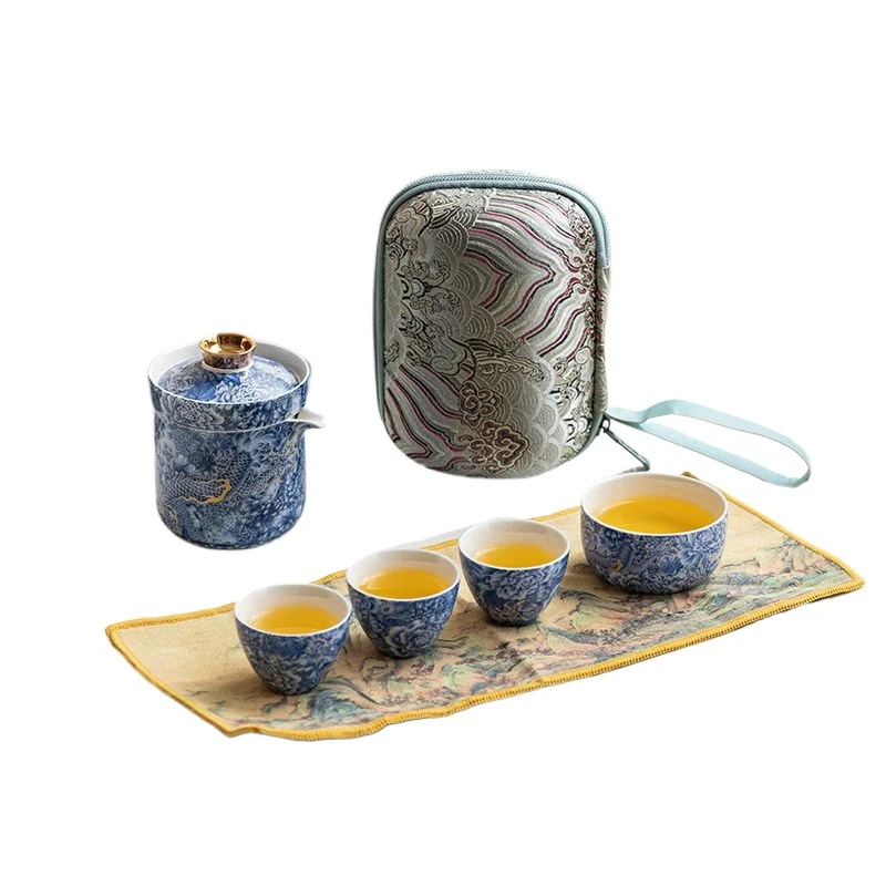 

New Hover Rotary Tea Bowl Kung Fu Travel Tea Set Portable Bag Quick Cup One Pot Four Cups Outdoor Car