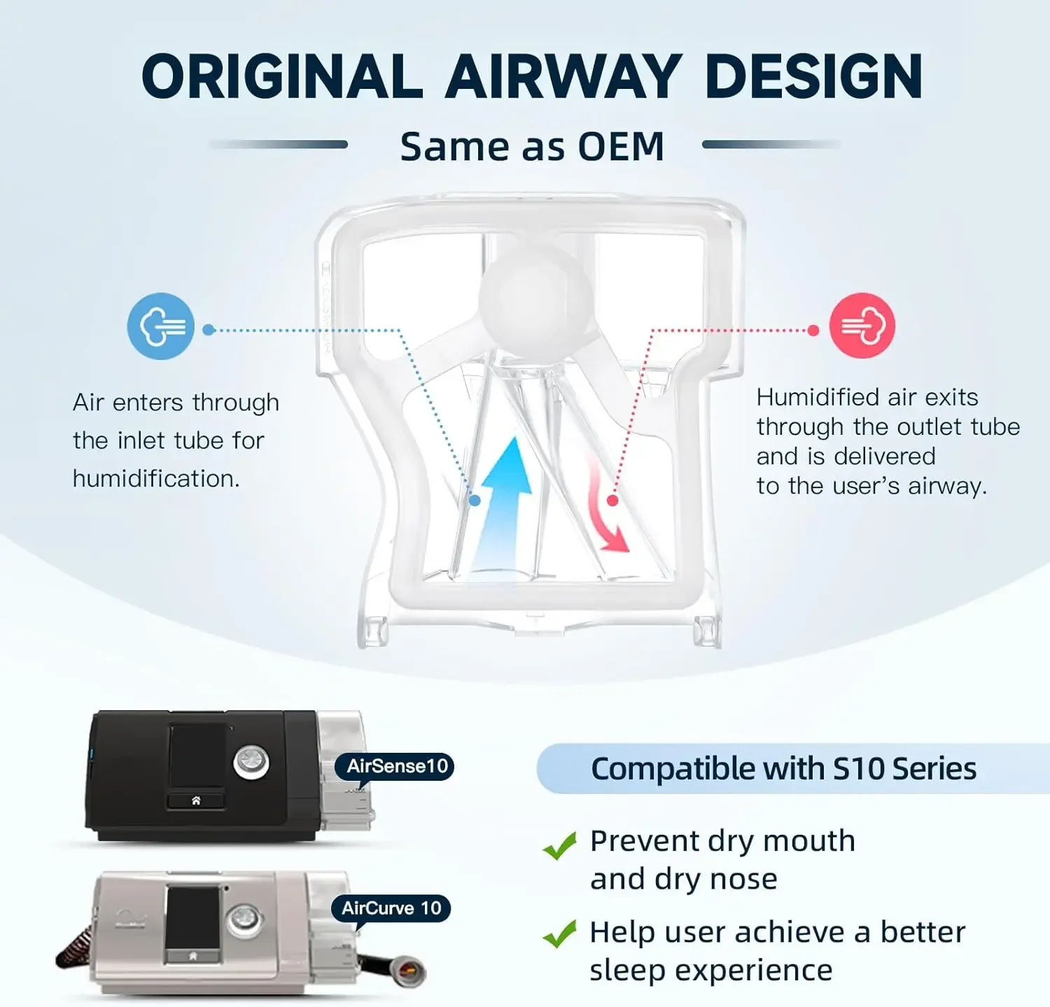 Water chamber adapter for ResMed AirSense10 and AirCurve10 series machines, respiratory assist device view 6