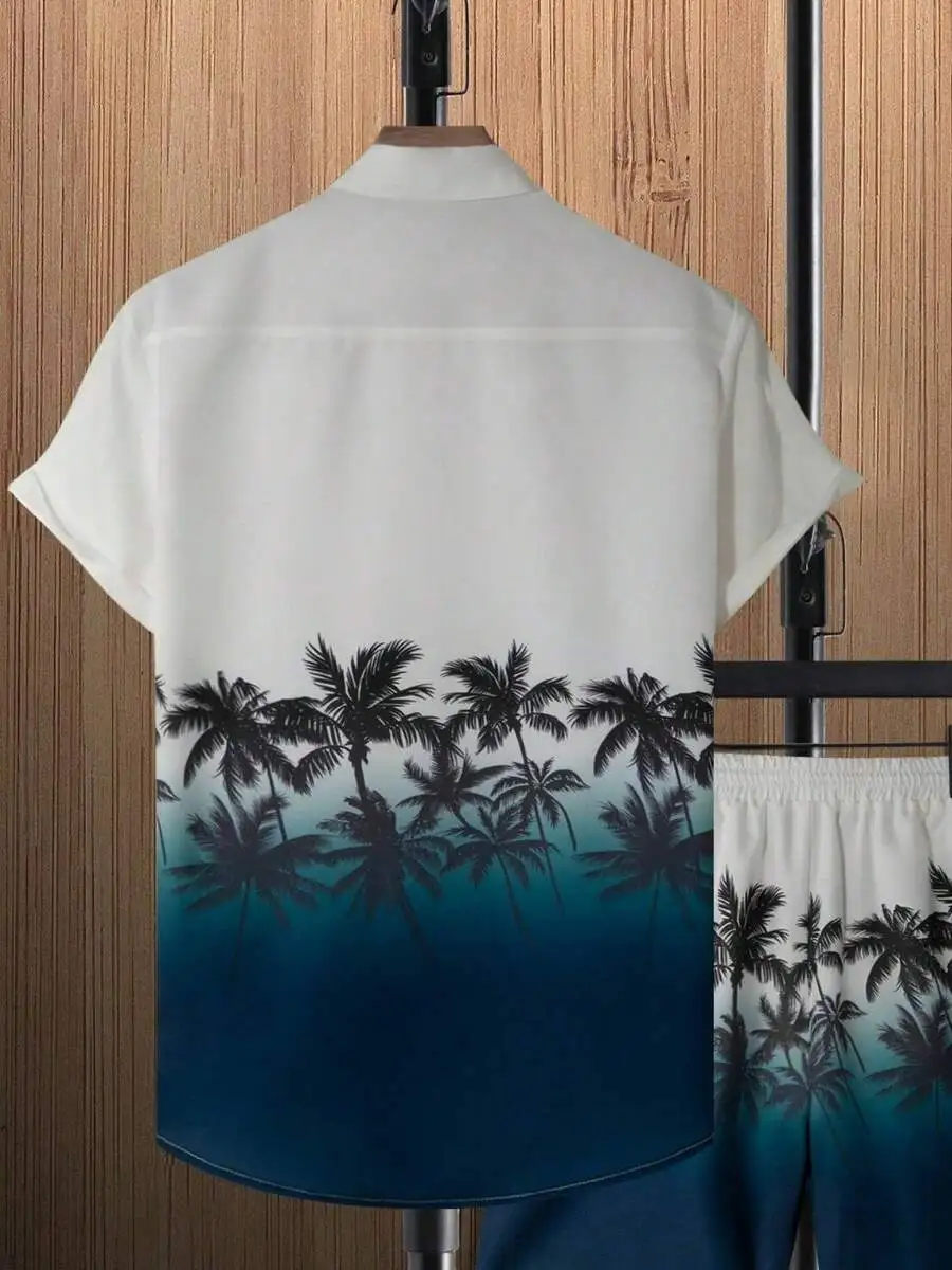 

Palm Tree Silhouette Hawaiian Shirt Men Casual Beachwear 3D Printed Short Sleeve