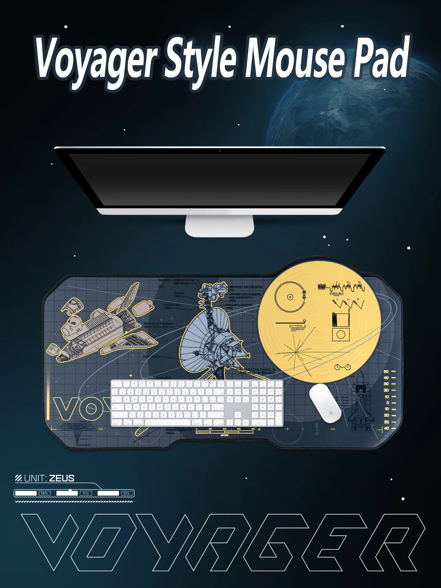 Tappetino per mouse originale stile Voyager - Tappetino da scrivania a forma personalizzata per giochi XXL Base antiscivolo Superficie impermeabile per la configurazione dell'ufficio di giochi per PC