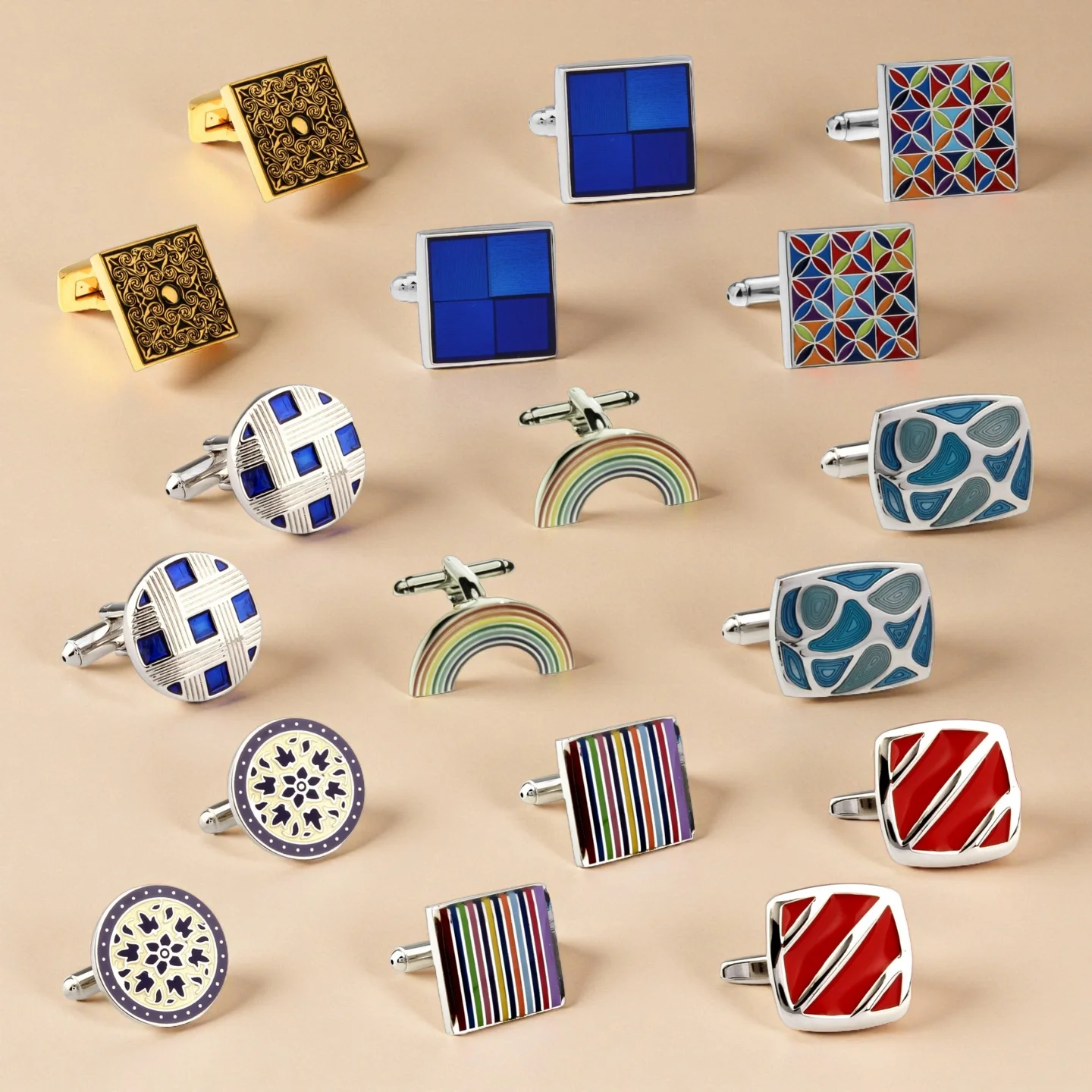 28 Designs Flowers Rainbow Cufflinks Men Square Circle Cylinder Cuff Links (2 Pairs / Lot)