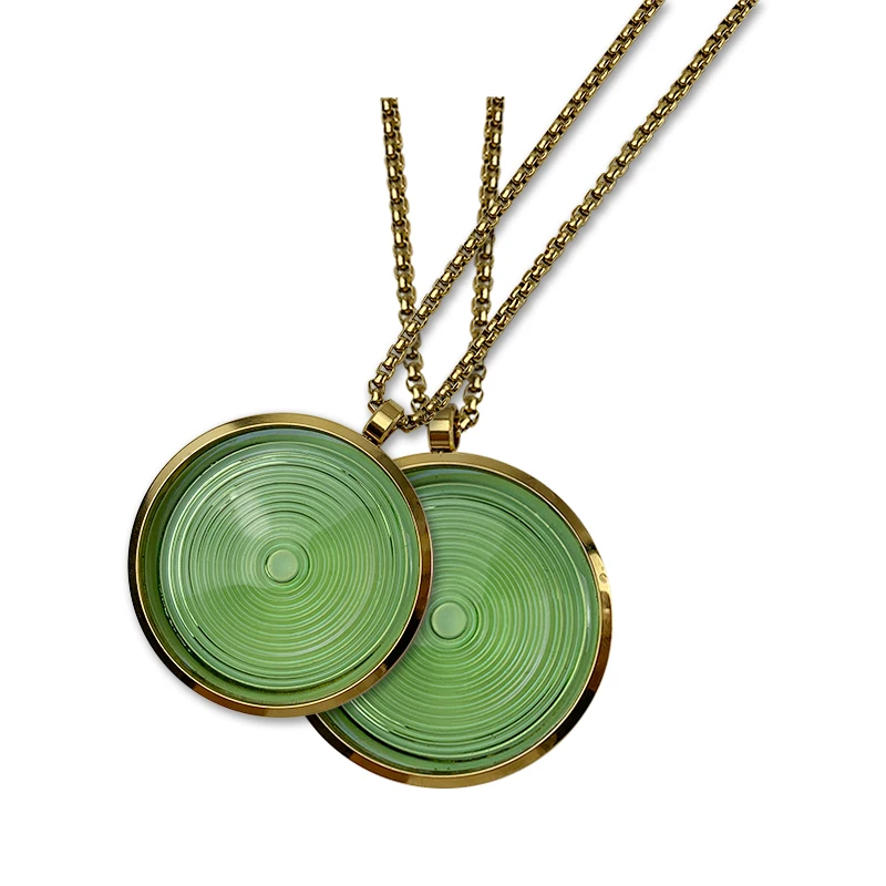 CAMAZ Newest Men\'s Jewelry Necklace Women\'s Green Glass Disc Type Pendant Necklaces Relieve Fatigue