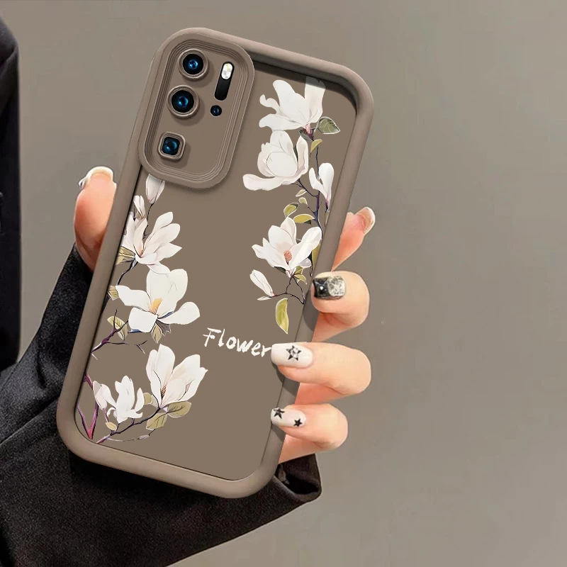 White Flowers Case For Huawei P30 P50 P20 P40 Pro Lite P Smart Pro Shockproof Silicone Camera Lens Protection Soft Phone Cover