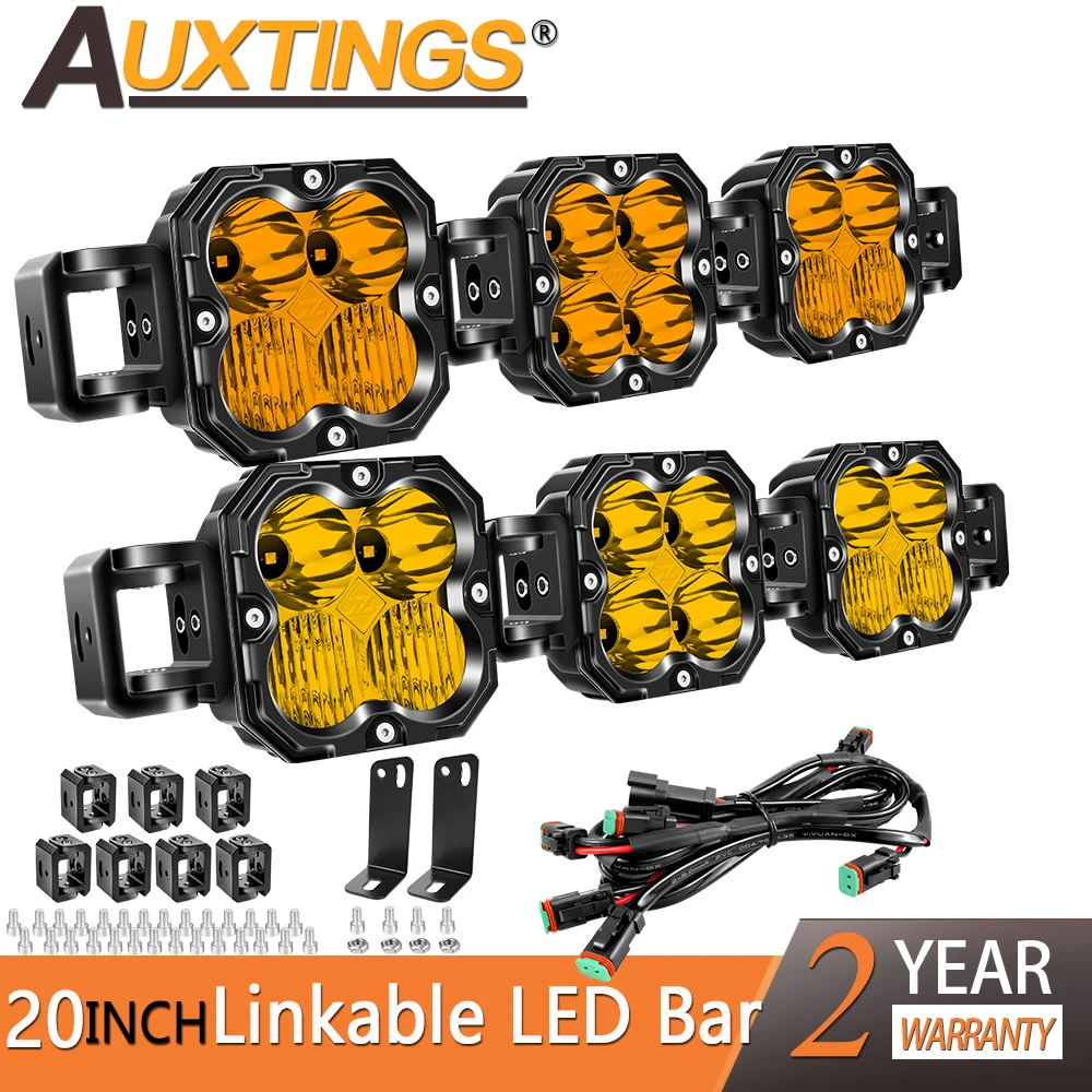 Auxtings Amber/Yellow 20 inch LED Cube Pod Light Linkable Driving LED Light Bar for 4x4 Auto Truck ATV Car Offroad 3000K 3500K