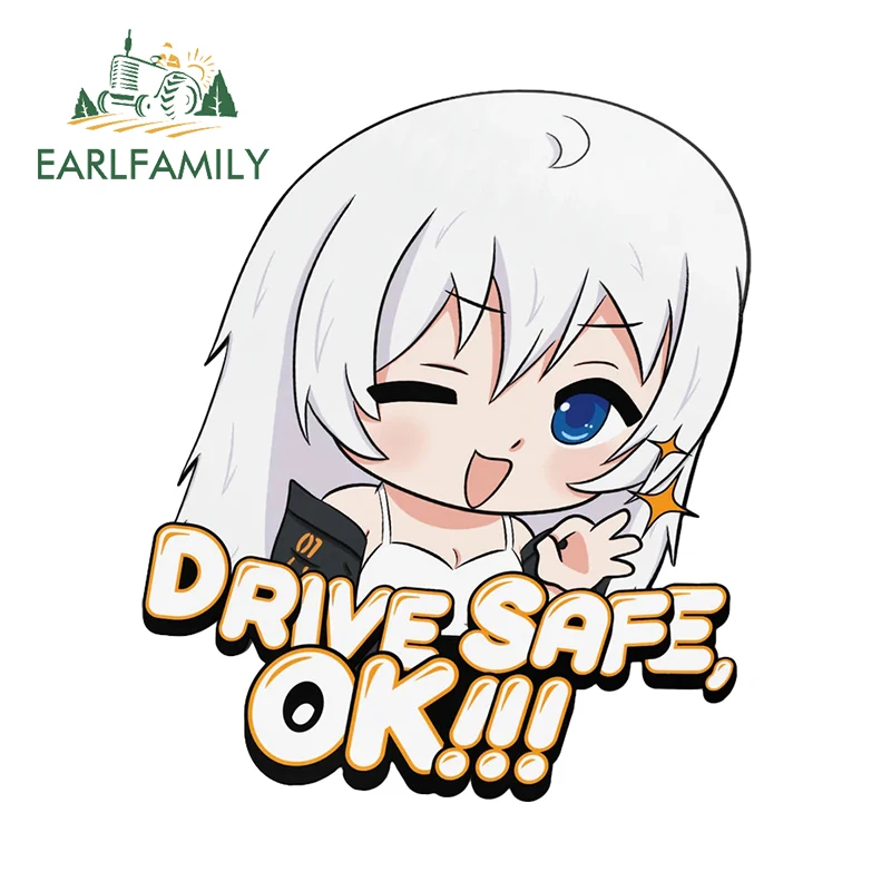 EARLFAMILY Drive Safe Ok Chibi Girl Peeking Car Sticker JDM Peeker Anime Trunk Car Accessories Decals Waterproof Decoration