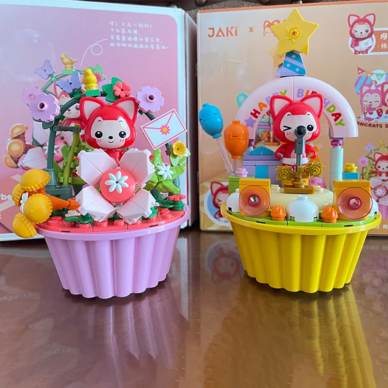 Genuine JAKI Building Blocks Ali The Fox Mango Pie Strawberry Pie Cake Cup Assembly Toys Ornaments Children Gifts Birthday Gift