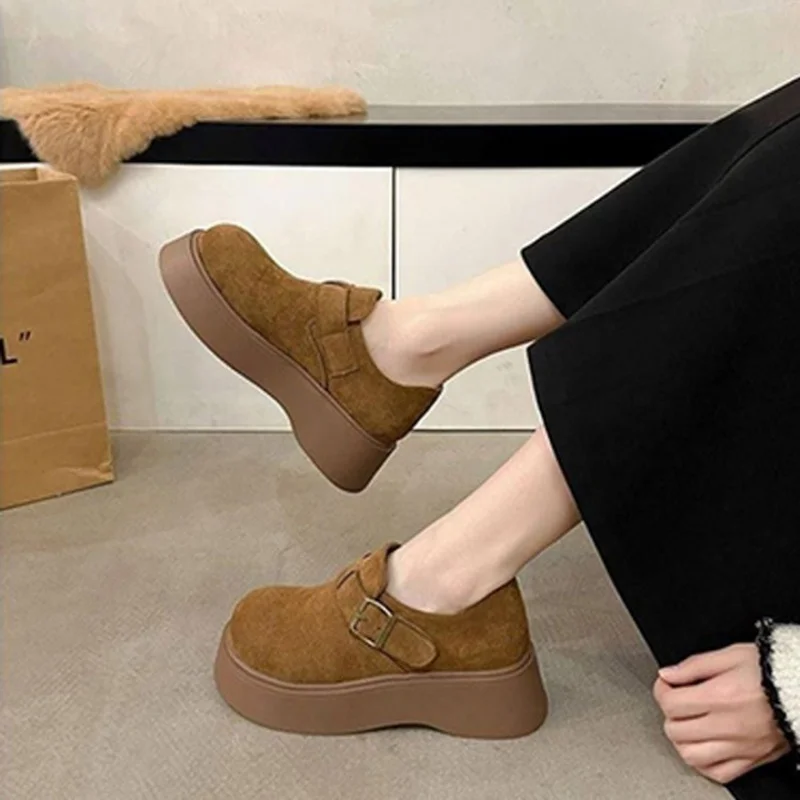 

2026New in Spring Caramel-colored Mary Jane shoes for women Thick-soled, height-increasing, comfortable slip-on shoes Round-toe