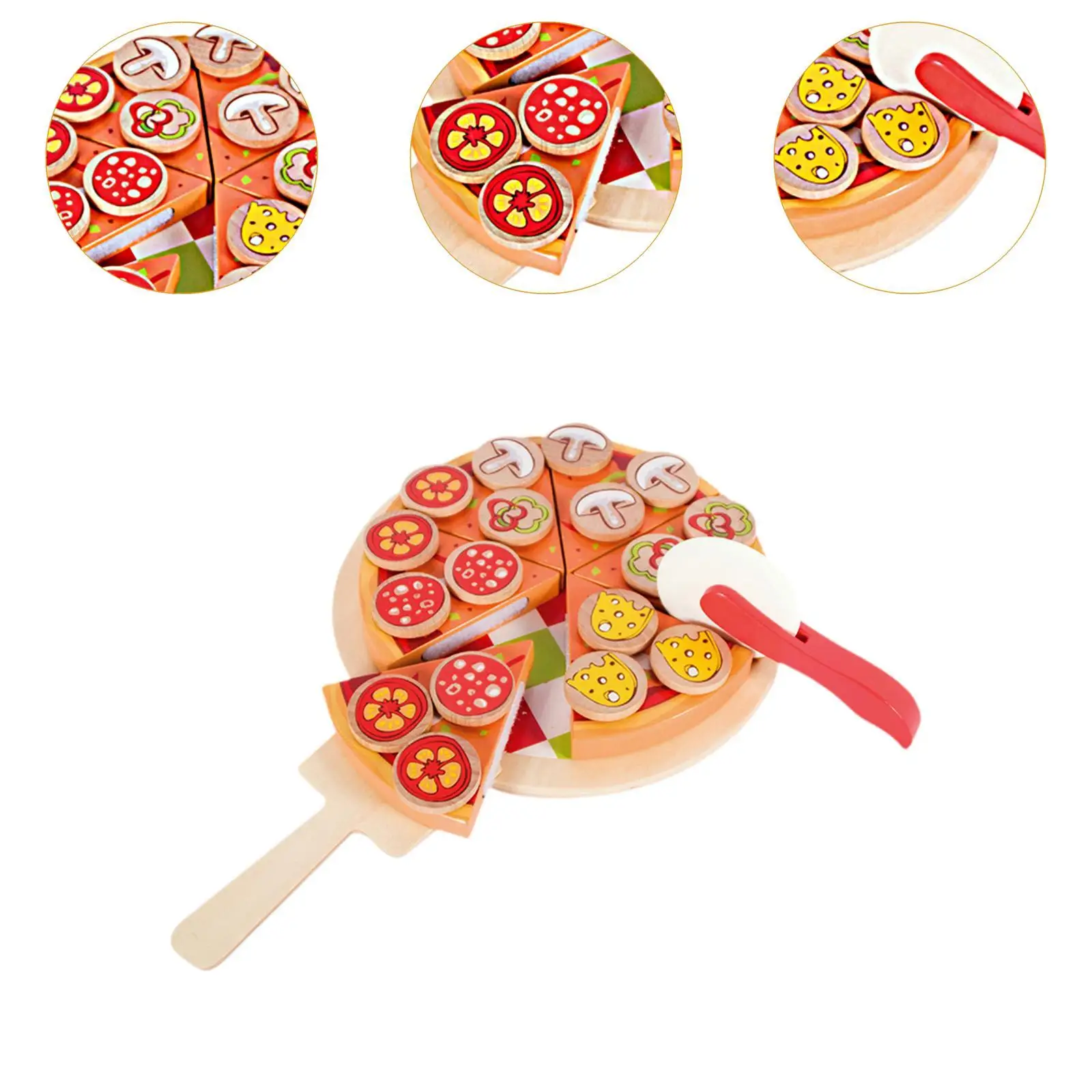 Houten pizzaset Educatief keukenspeelgoed voor jongens, meisjes, kinderen, vakantiecadeaus