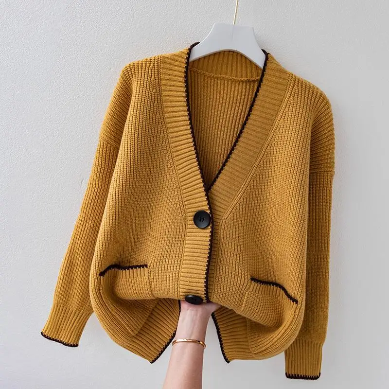 Women\'s Plus-size Orange Blouse Autumn and Winter Clothes Solid Color Sweater Women Clothing Sweater Women Cardigan Coats Tops