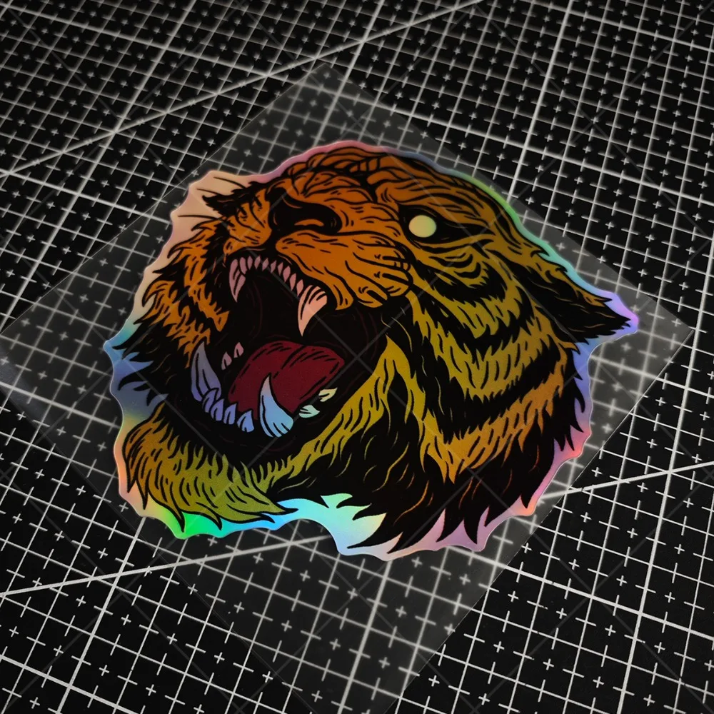 The 1pcs car decal Tiger laser material is suitable for decorative decals on motorcycles, laptops, scooters and PC cases