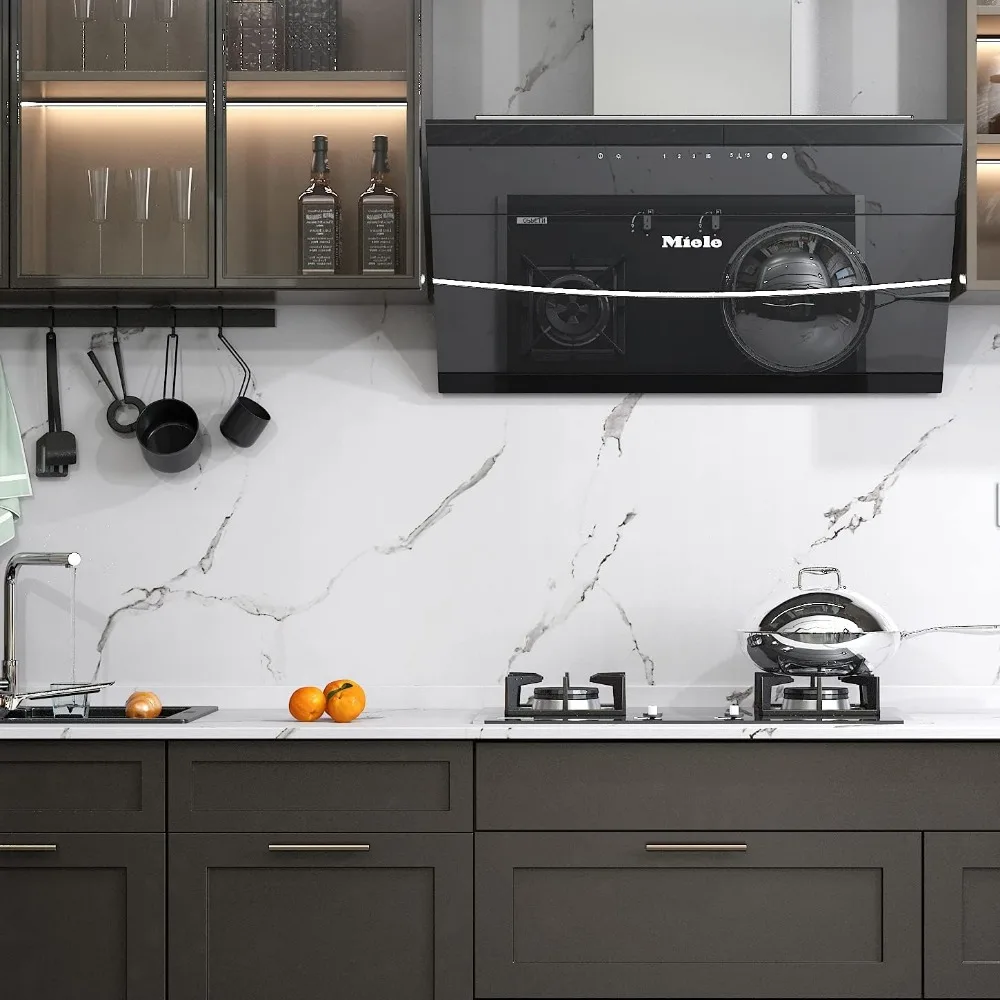 ورق اتصال رخامي مقاوم للماء لأسطح المطبخ - 36 × 200 ورق جدران قابل للتقشير واللصق من الرخام الأبيض #5