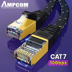 AMPCOM CAT7 Ethernet Cable Flat Lan Cable SFTP Round RJ45 Network Cable Cat 7 Internet Cord for Router Modem PC PS4 Patch Cable