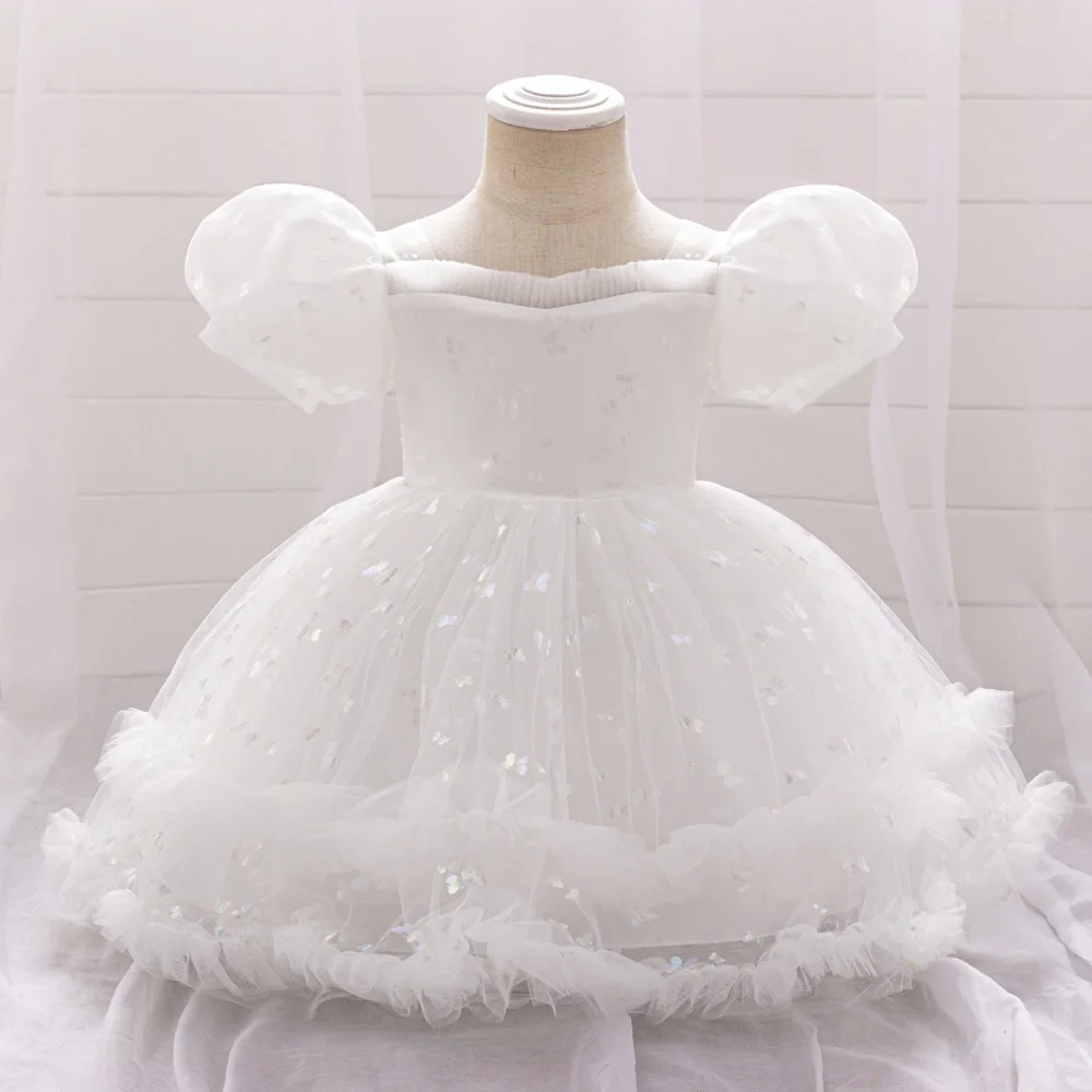 Baby Girl Party Dress Butterfly Sequin Fluffy Mesh Child Kids Clothing Toddler 1st Birthday Baptism Gown Flower Bridesmaid Dress