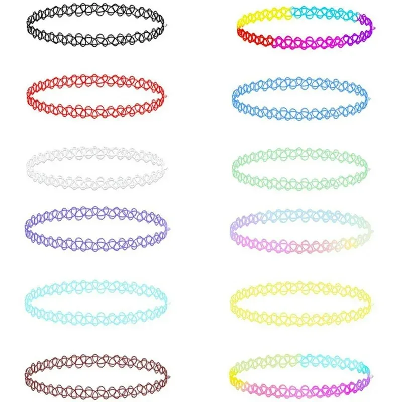 12Pcs Colorful Neck Tattoo Choker Elastic Women Necklace Punk Tattoo Choker Stretch Necklace Jewelry Girls Chokers Necklaces - Image 3