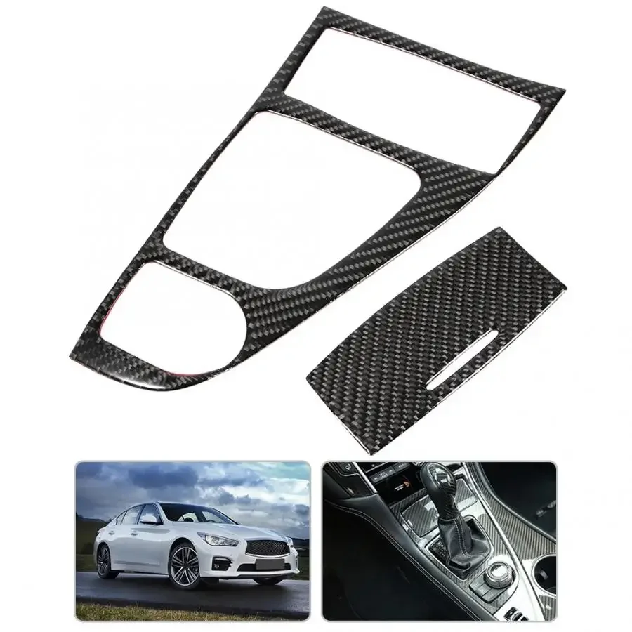 Brand New 2pcs Carbon Fiber Gear Shift Panel Cover Trim Set Fit for Infiniti Q50/Q60 2013 2014 2015 2016 2017 2018 2019