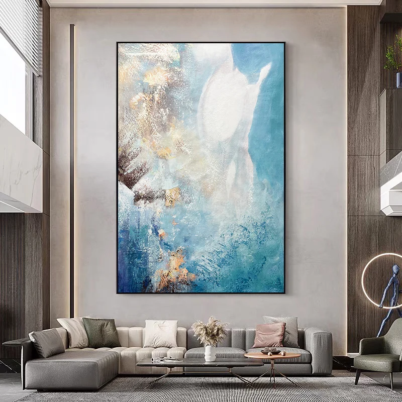 Blue Planet Picture Art Hand Painted Modern Abstract Oil Painting Canvas Wall Living Room Home Decor Frameless Canvas Painting