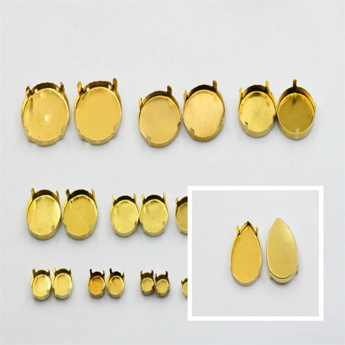 Brass setting NO Holes empty Strong Claw Setting No electroplating for Jewels Soldering  Teardrop oval navett round