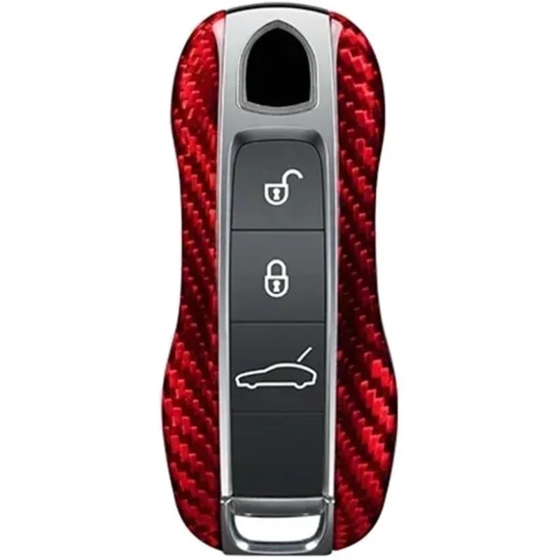 Car Carbon Fiber Key Case Cover Compatible For Porsche Macan 911 Panamera Cayenne 2018 Replacement Accessories(Red1)