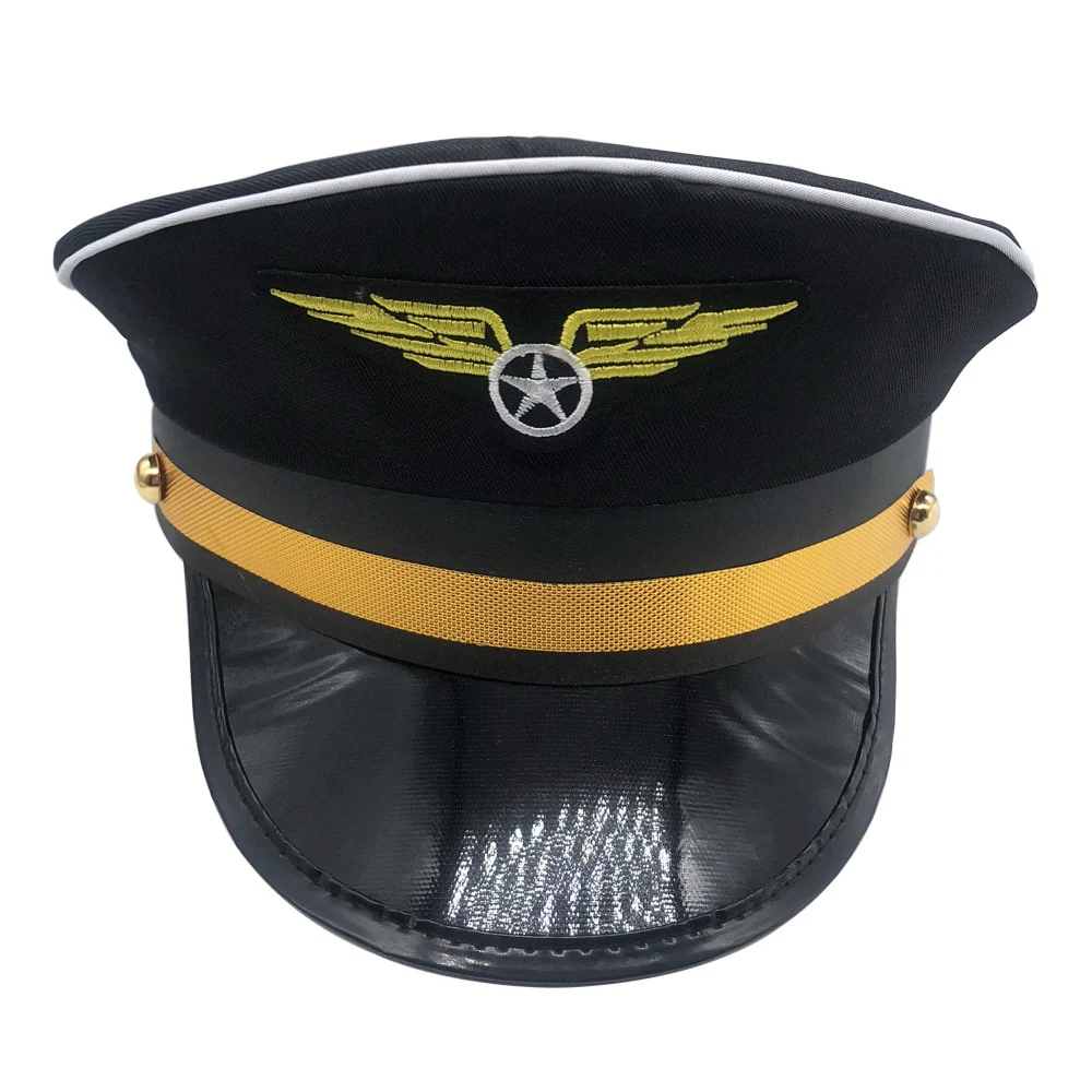 2 Farben Kapitän Hut Cosplay Luftfahrt Kappe Marine Party Kostüm Polizei Matrosen Kappen Leistung Kapitän Hut Mit Abzeichen Unisex 1 STÜCK – Detail 4