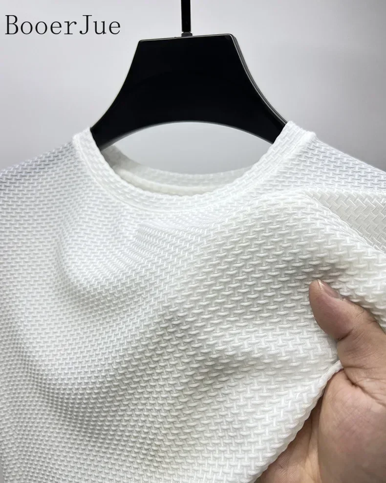 Markenkleidung 6XL Sommer Eisseide Hochwertige Einfarbige Kurzarm-T-Shirts für Herren Atmungsaktives Modisches T-Shirt für Männer – Detail 14