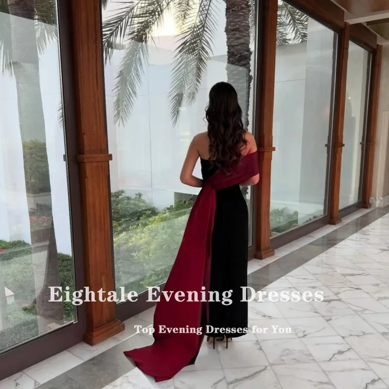 

Eightale Arabic Evening Dress Customized Strapless Black and Red Stretchy Satin Formal Mermaid Prom Wedding Party Gowns