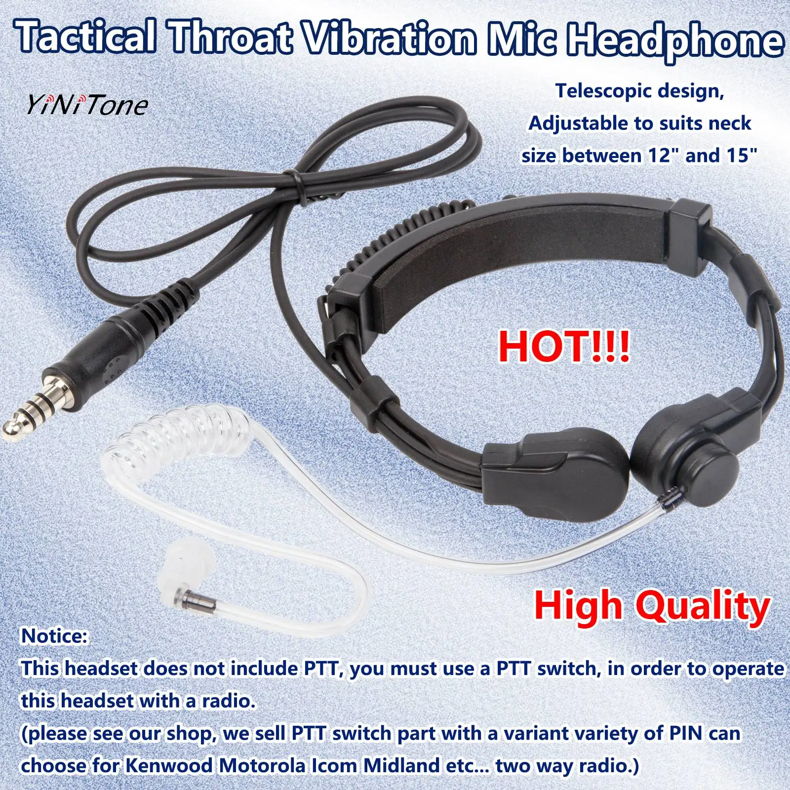 

Heavy-Duty Telescopic Throat Vibration Mic Headphone Headset Microphone Walkie Talkie Radio NATO Plug