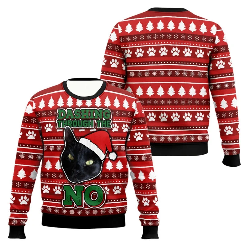 Black Cat Drink Coffee Ugly Christmas Sweaters Multipe Styles Funny Holiday Party Pullover Sweater Family Christmas Gift