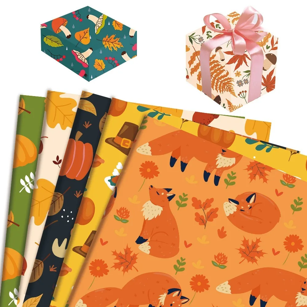 

24pcs Cartoon Autumn Leaves Craft Paper Thick Waterproof Pumpkin Gift Wrapping Paper DIY Gift Packaging Paper